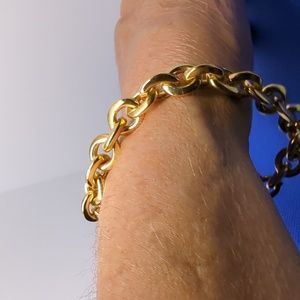 Vtg. 18K Yellow Gold Plated Men Women O Ring Link Chain Bracelet  8.5 Inches